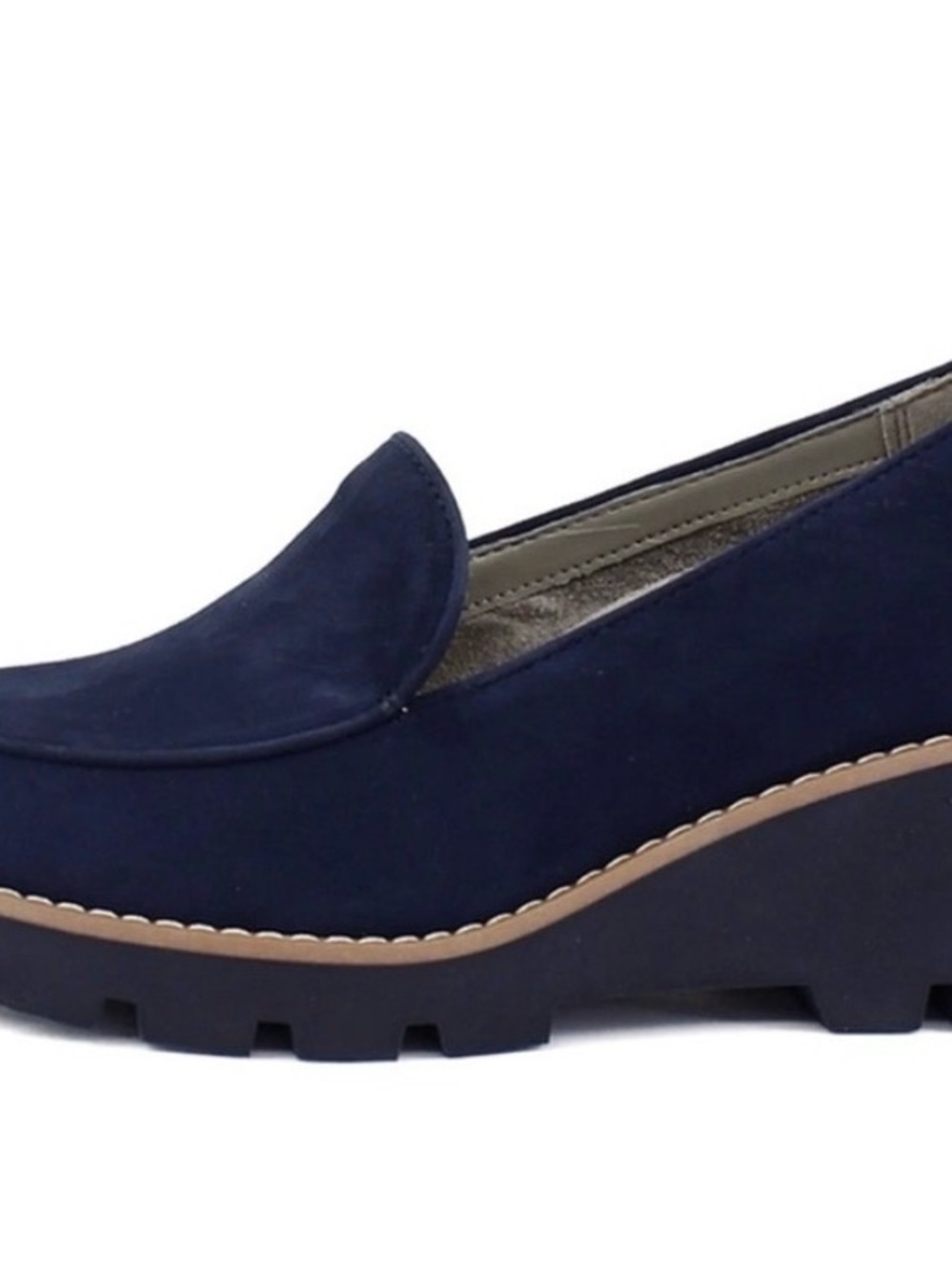Vionic Ava Wedges Shoes Heels Navy Suede 9.5 Wide New With Box Career Comfort # - Picture 3 of 5